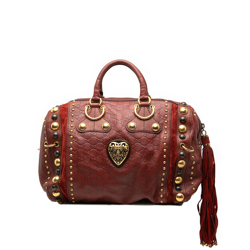 グッチ グッチシマ バブーシュカ スタッズ ボストンバッグ 207296 レッド ゴールド レザー スウェード レディース GUCCI 【中古】