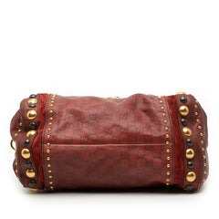 グッチ グッチシマ バブーシュカ スタッズ ボストンバッグ 207296 レッド ゴールド レザー スウェード レディース GUCCI 【中古】