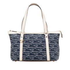 グッチ アビー ロゴ トートバッグ 141470 ネイビー ベージュ キャンバス レザー レディース GUCCI 【中古】