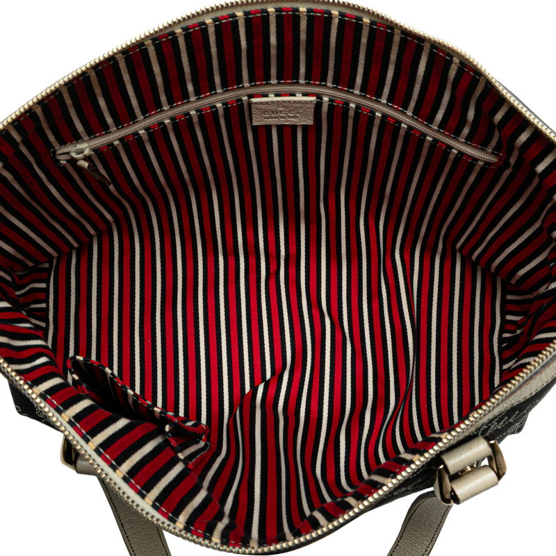 グッチ アビー ロゴ トートバッグ 141470 ネイビー ベージュ キャンバス レザー レディース GUCCI 【中古】