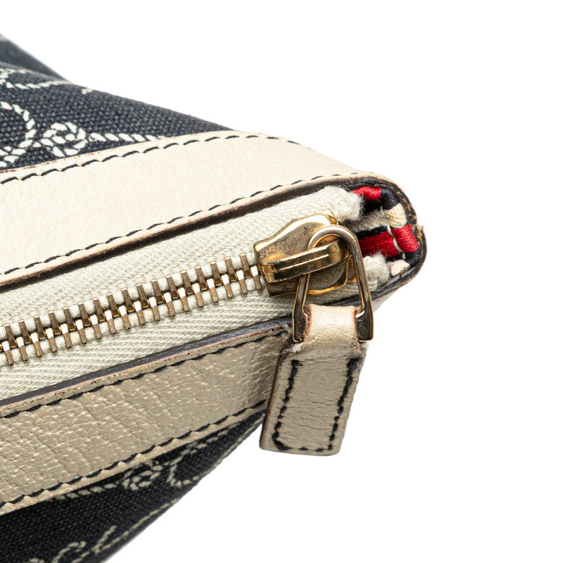 グッチ アビー ロゴ トートバッグ 141470 ネイビー ベージュ キャンバス レザー レディース GUCCI 【中古】