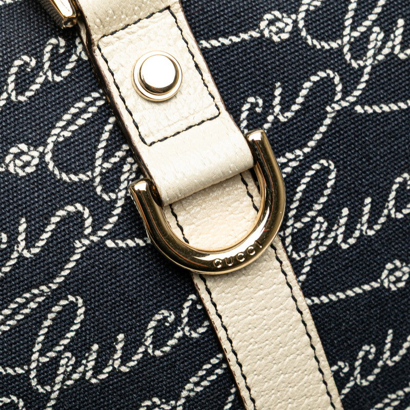 グッチ アビー ロゴ トートバッグ 141470 ネイビー ベージュ キャンバス レザー レディース GUCCI 【中古】