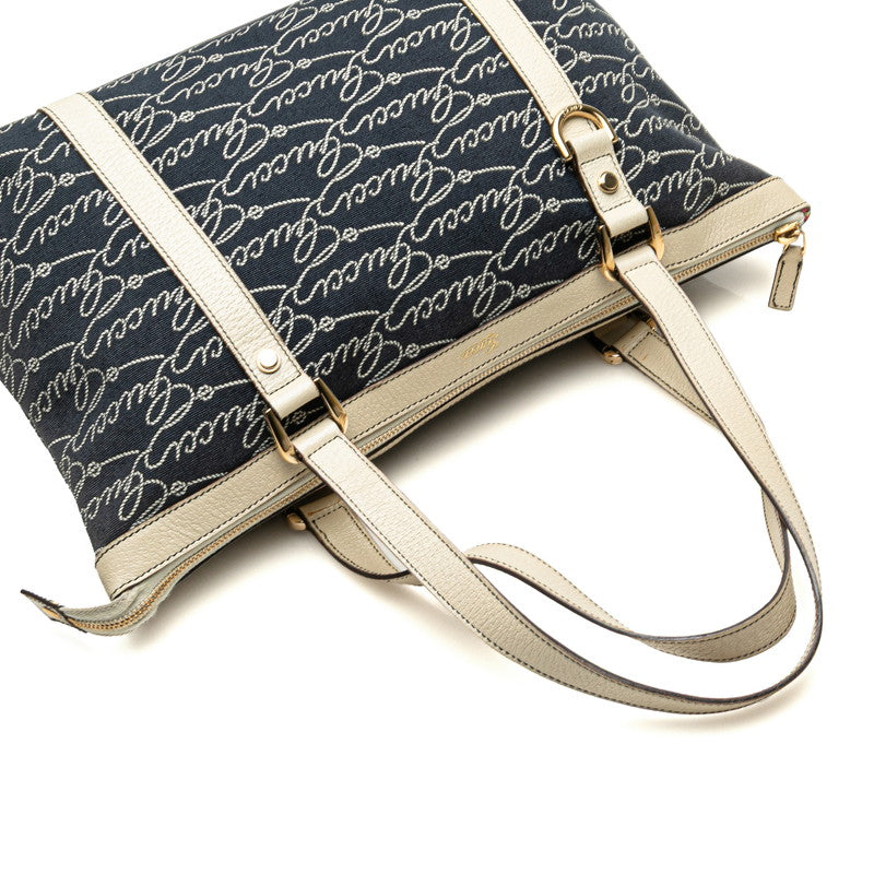 グッチ アビー ロゴ トートバッグ 141470 ネイビー ベージュ キャンバス レザー レディース GUCCI 【中古】