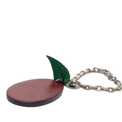 エルメス プラム モチーフ チャーム キーホルダー ワインレッド グリーン レザー レディース HERMES 【中古】