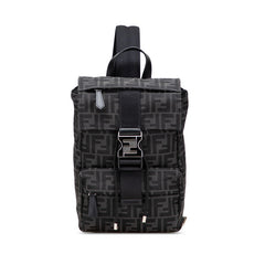 フェンディ ズッカ ボディバッグ 7VZ067 ブラック キャンバス レザー レディース FENDI 【中古】
