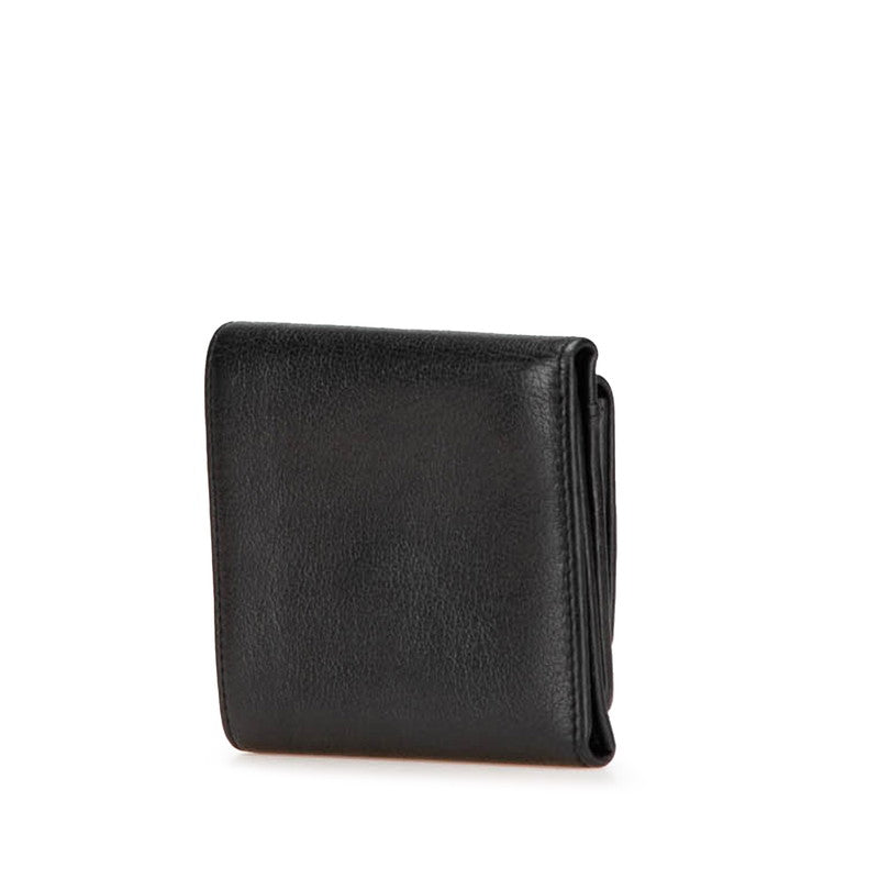 シャネル カメリア ココマーク 三つ折り財布 コンパクトウォレット ブラック ラムスキン レディース CHANEL 【中古】