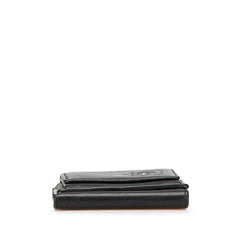 シャネル カメリア ココマーク 三つ折り財布 コンパクトウォレット ブラック ラムスキン レディース CHANEL 【中古】