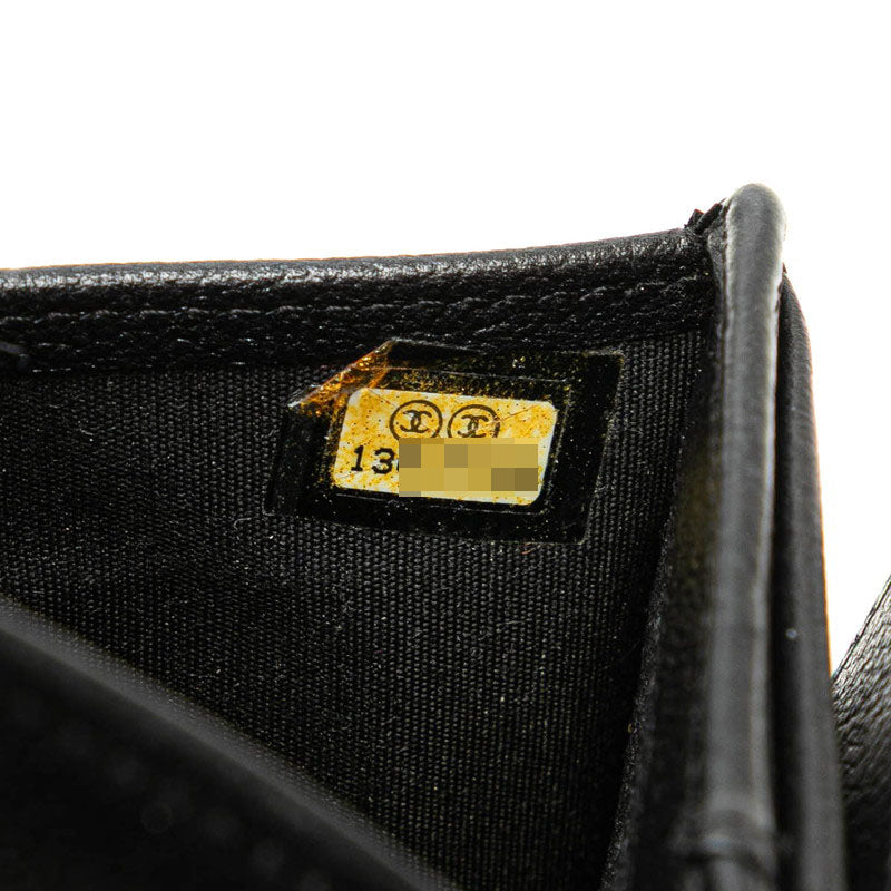 シャネル カメリア ココマーク 三つ折り財布 コンパクトウォレット ブラック ラムスキン レディース CHANEL 【中古】