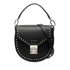 エム シー エム パトリシア サッチェル スタッズ ハンドバッグ ショルダーバッグ 2WAY ブラック レザー レディース MCM 【中古】