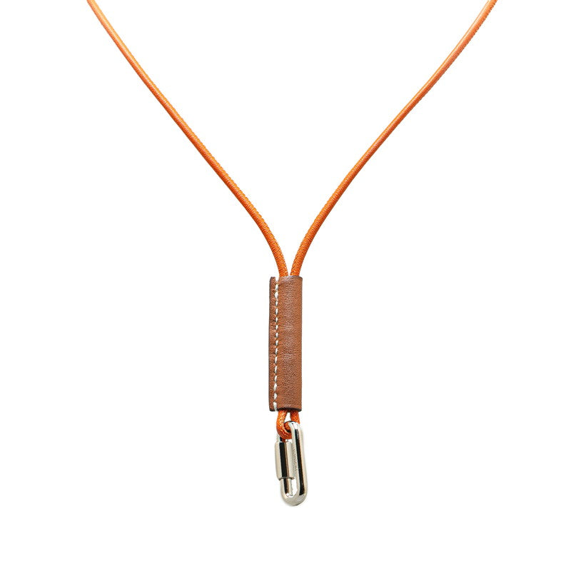 エルメス キュリオジテ ストラップ ネックストラップ オレンジ ブラウン シルバー ヴォースイフト メタル レディース HERMES 【中古】