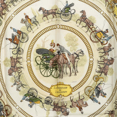 エルメス カレ90 ロンシャンへの散歩 LA PROMENADE DE LONGCHAMPS スカーフ アイボリー マルチカラー シルク レディース HERMES 中古