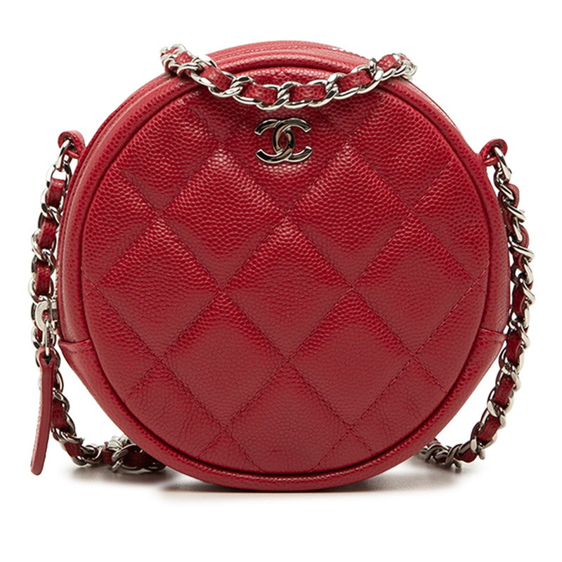シャネル マトラッセ ココマーク 斜め掛け チェーン ショルダーバッグ レッド キャビアスキン レディース CHANEL 中古