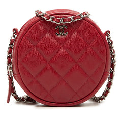 シャネル マトラッセ ココマーク 斜め掛け チェーン ショルダーバッグ レッド キャビアスキン レディース CHANEL 中古
