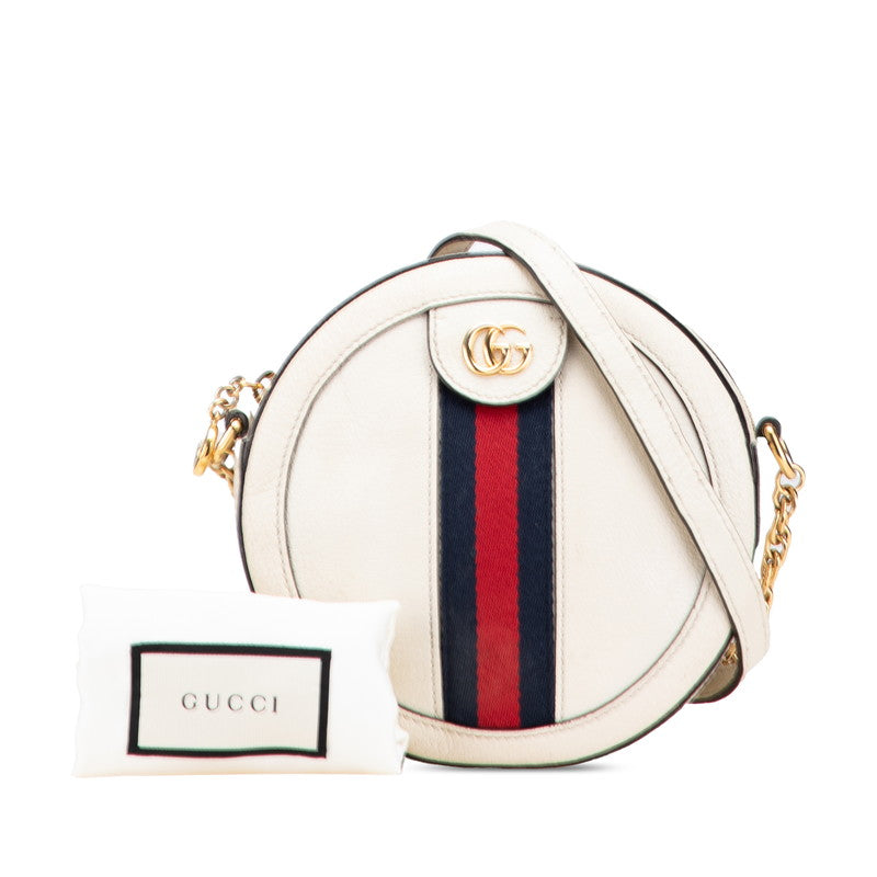 グッチ オフィディア ラウンド チェーン ショルダーバッグ 550618 ホワイト ネイビー レッド レザー レディース GUCCI 【中古】