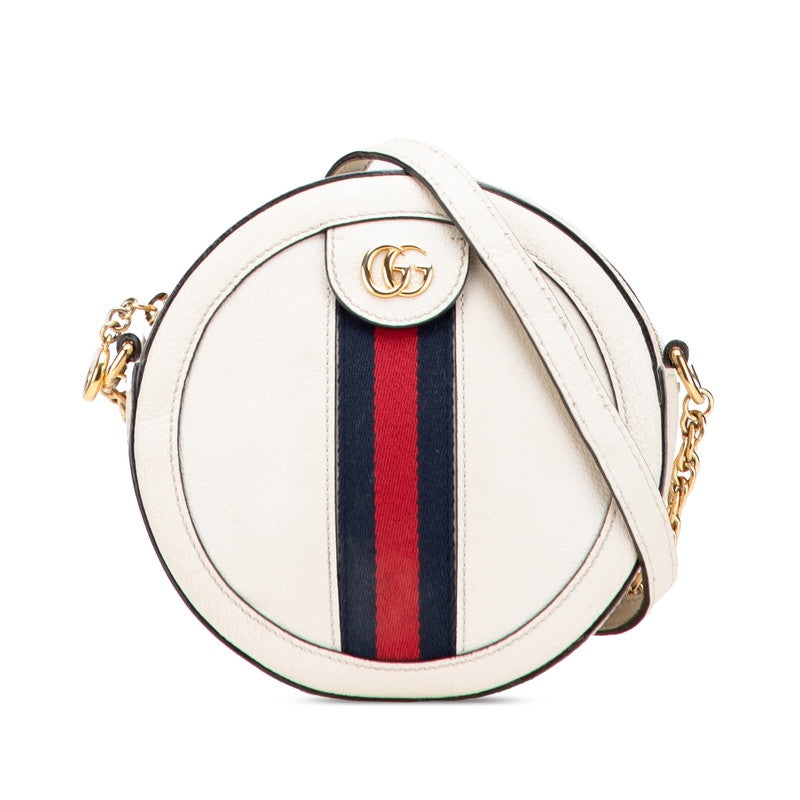 グッチ オフィディア ラウンド チェーン ショルダーバッグ 550618 ホワイト ネイビー レッド レザー レディース GUCCI 【中古】