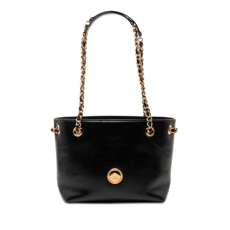 ヴェルサーチェ メデューサ チェーン トートバッグ ブラック レザー レディース VERSACE 【中古】