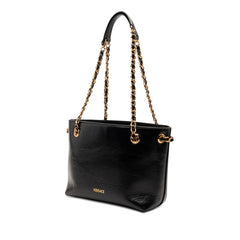 ヴェルサーチェ メデューサ チェーン トートバッグ ブラック レザー レディース VERSACE 【中古】