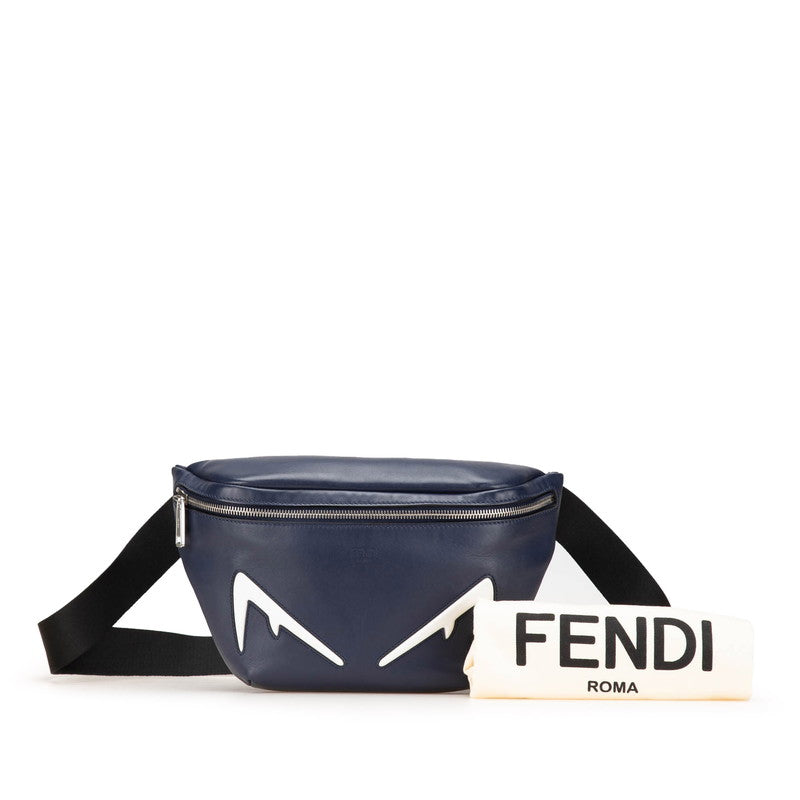 フェンディ バグズアイ ウエストバッグ ボディバッグ 7VA434 ネイビー レザー メンズ FENDI 【中古】