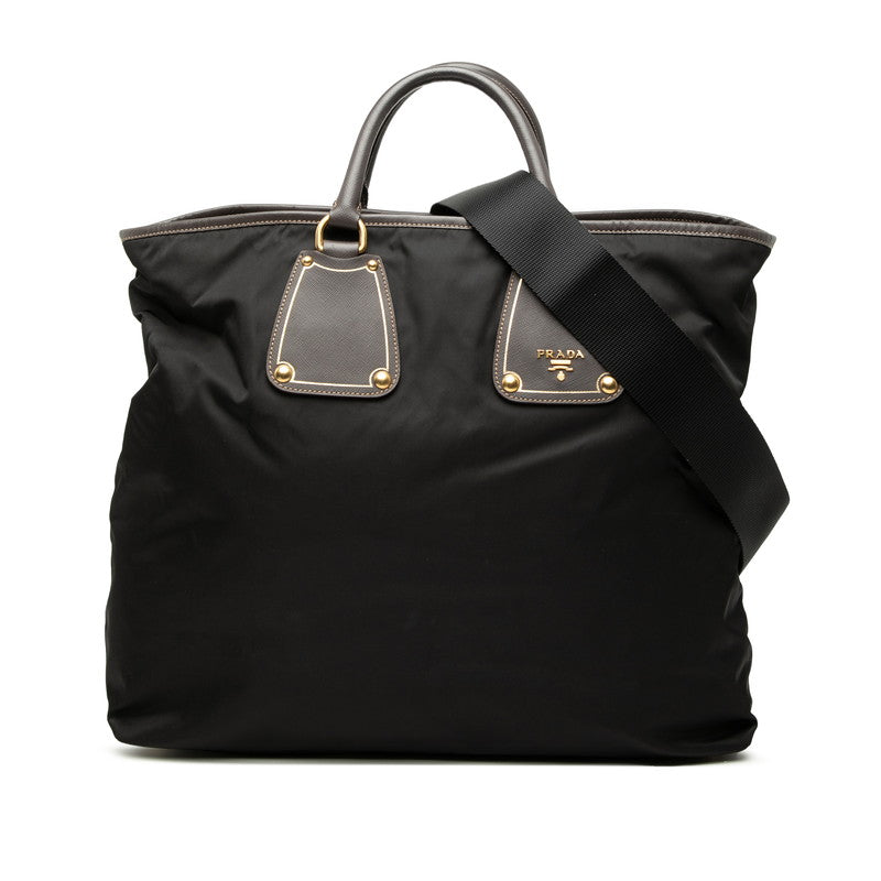プラダ ハンドバッグ ショルダーバッグ 2WAY ブラック ブラウン ナイロン レザー レディース PRADA 【中古】