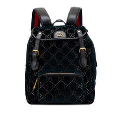 グッチ GGベルベット スモール リュック バックパック 574942 グリーン ブラック ベルベット レザー レディース GUCCI 【中古】
