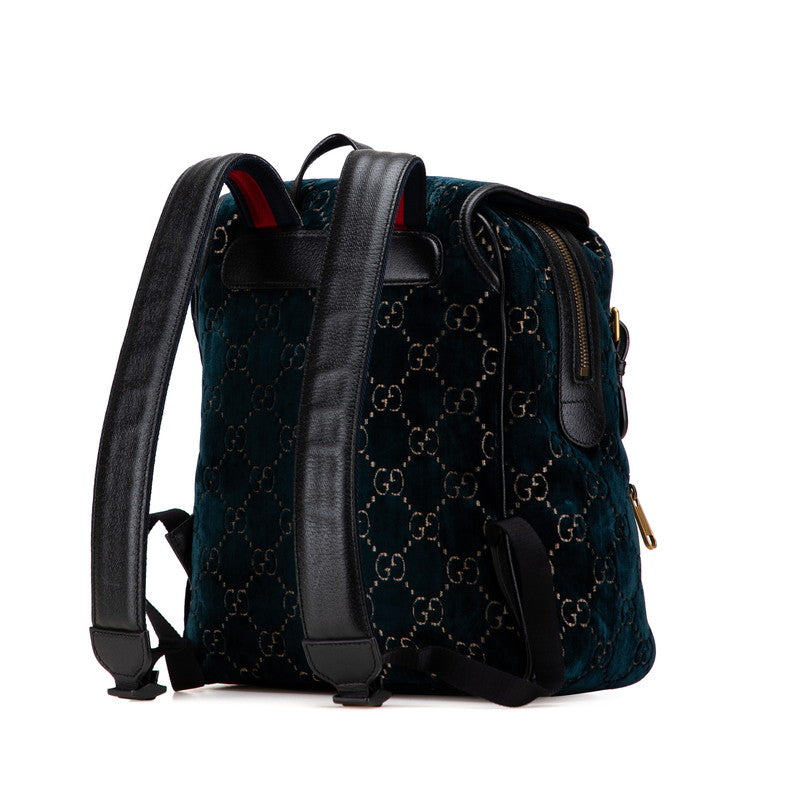 グッチ GGベルベット スモール リュック バックパック 574942 グリーン ブラック ベルベット レザー レディース GUCCI 【中古】