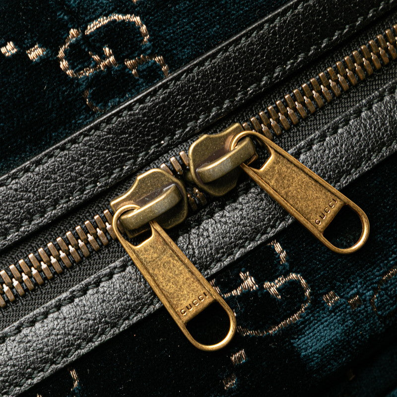 グッチ GGベルベット スモール リュック バックパック 574942 グリーン ブラック ベルベット レザー レディース GUCCI 【中古】