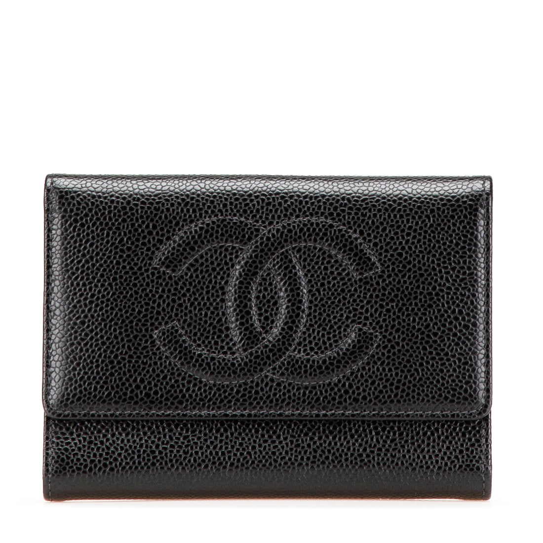 シャネル ココマーク 三つ折り財布 ブラック キャビアスキン レディース CHANEL 【中古】