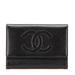 シャネル ココマーク 三つ折り財布 ブラック キャビアスキン レディース CHANEL 【中古】