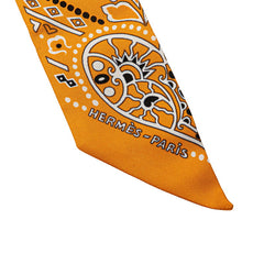 エルメス ツイリー Entre Ciel et mer Bandana 空と海の間 スカーフ オレンジ ブラック シルク レディース HERMES 【中古】
