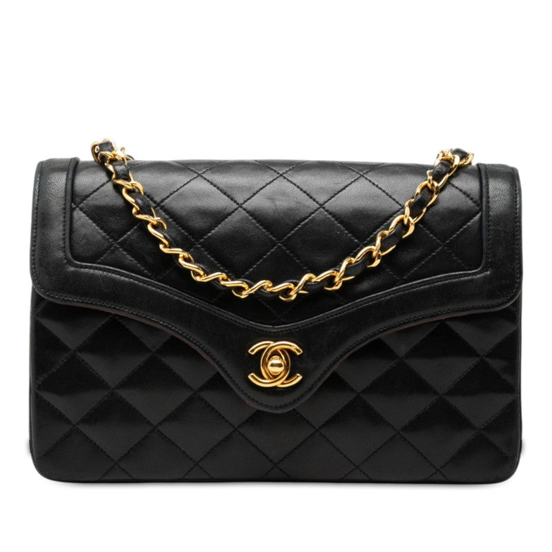 シャネル ココマーク マトラッセ チェーン ショルダーバッグ ブラック ゴールド ラムスキン レディース CHANEL 中古