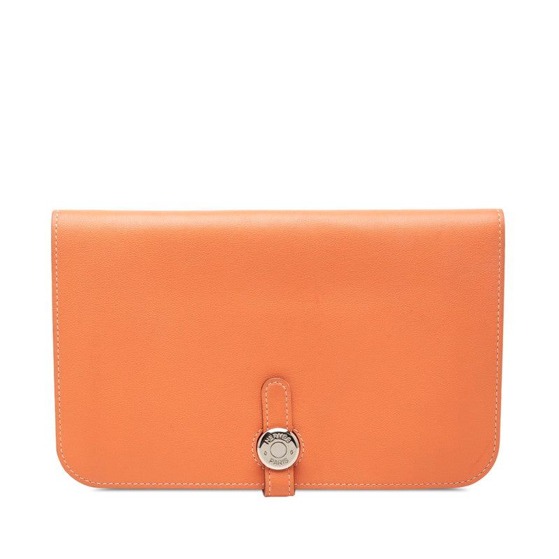 エルメス ドゴンGM 長財布 □Q 2013 オレンジ系 スイフト レディース HERMES 【中古】
