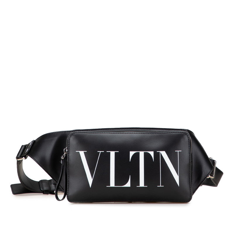 ヴァレンティノ VLTNロゴプリント ウエストバッグ ボディバッグ ブラック ホワイト レザー メンズ VALENTINO 【中古】