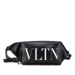 ヴァレンティノ VLTNロゴプリント ウエストバッグ ボディバッグ ブラック ホワイト レザー メンズ VALENTINO 【中古】