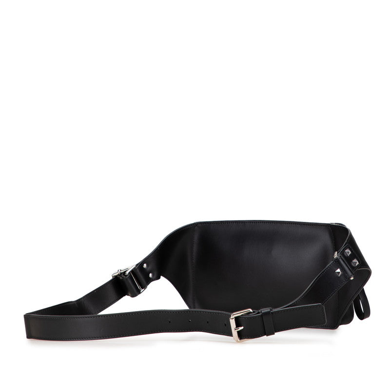 ヴァレンティノ VLTNロゴプリント ウエストバッグ ボディバッグ ブラック ホワイト レザー メンズ VALENTINO 【中古】