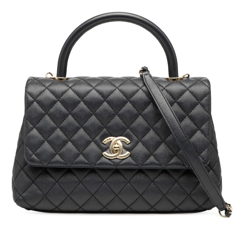 シャネル マトラッセ ココマーク ハンドバッグ ショルダーバッグ 2WAY ネイビー キャビアスキン レディース CHANEL 【中古】