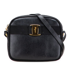 サルヴァトーレフェラガモ ヴァラ リザード型押し ショルダーバッグ ブラック レザー レディース Salvatore Ferragamo 【中古】