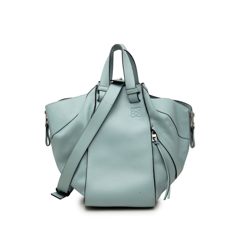 ロエベ アナグラム ハンモック ミディアム ハンドバッグ ショルダーバッグ 2WAY ブルー レザー レディース LOEWE 【中古】