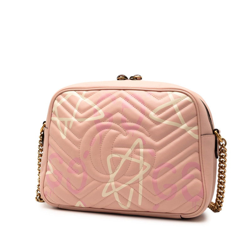 グッチ GGマーモント ゴースト チェーン ショルダーバッグ 443499 ピンク レザー レディース GUCCI 【中古】