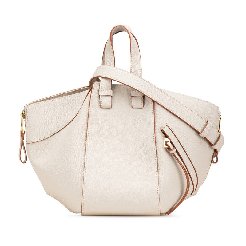 ロエベ ハンモック スモール ハンドバッグ ショルダーバッグ 2WAY ライトグレー ゴールド金具 カーフレザー レディース LOEWE 【中古】