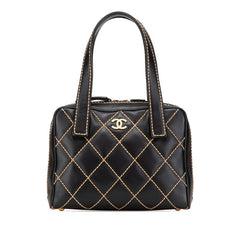 シャネル ココマーク ワイルドステッチ ハンドバッグ ブラック レザー レディース CHANEL 【中古】