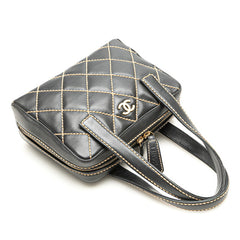 シャネル ココマーク ワイルドステッチ ハンドバッグ ブラック レザー レディース CHANEL 【中古】