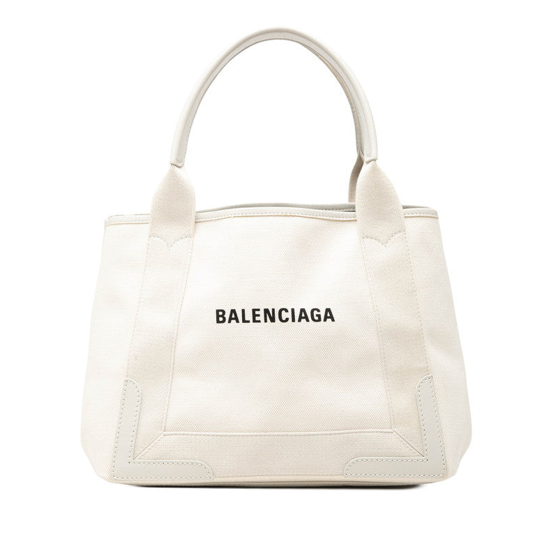 バレンシアガ ネイビーカバスS トートバッグ ハンドバッグ 339933 アイボリー ホワイト キャンバス レザー レディース BALENCIAGA 【中古】