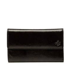 シャネル ココマーク 三つ折り財布 ブラック パテントレザー レディース CHANEL 中古