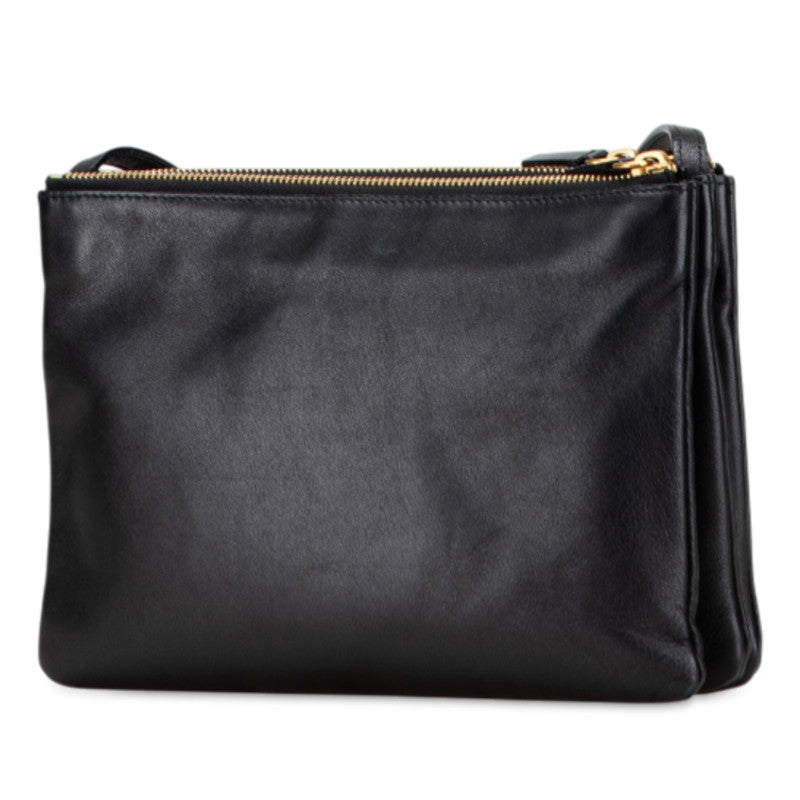 セリーヌ トリオ ラージ 斜め掛け ショルダーバッグ ブラック ゴールド金具 レザー レディース CELINE 【中古】