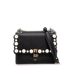 フェンディ キャナイ ミニ パール チェーン ショルダーバッグ 8M0381 ブラック レザー レディース FENDI 【中古】