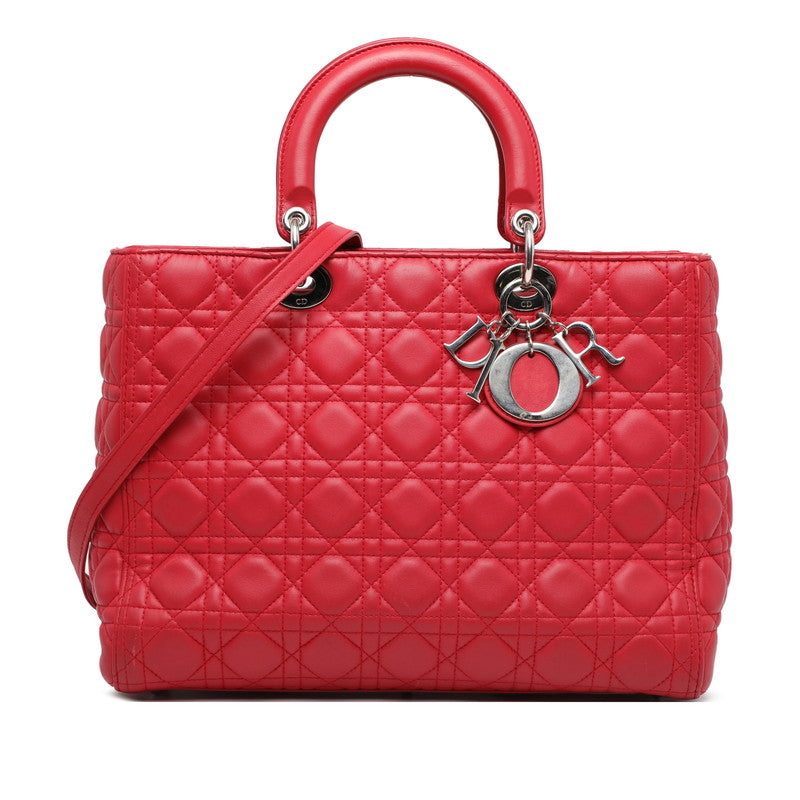 ディオール レディディオール カナージュ ラージ ハンドバッグ ショルダーバッグ 2WAY レッド レザー レディース Dior 【中古】