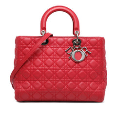 ディオール レディディオール カナージュ ラージ ハンドバッグ ショルダーバッグ 2WAY レッド レザー レディース Dior 【中古】
