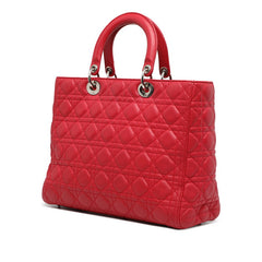 ディオール レディディオール カナージュ ラージ ハンドバッグ ショルダーバッグ 2WAY レッド レザー レディース Dior 【中古】