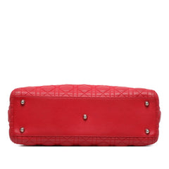ディオール レディディオール カナージュ ラージ ハンドバッグ ショルダーバッグ 2WAY レッド レザー レディース Dior 【中古】