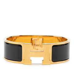 エルメス クリッククラック GM ブレスレット バングル ゴールド ブラック メッキ エナメル レディース HERMES 中古